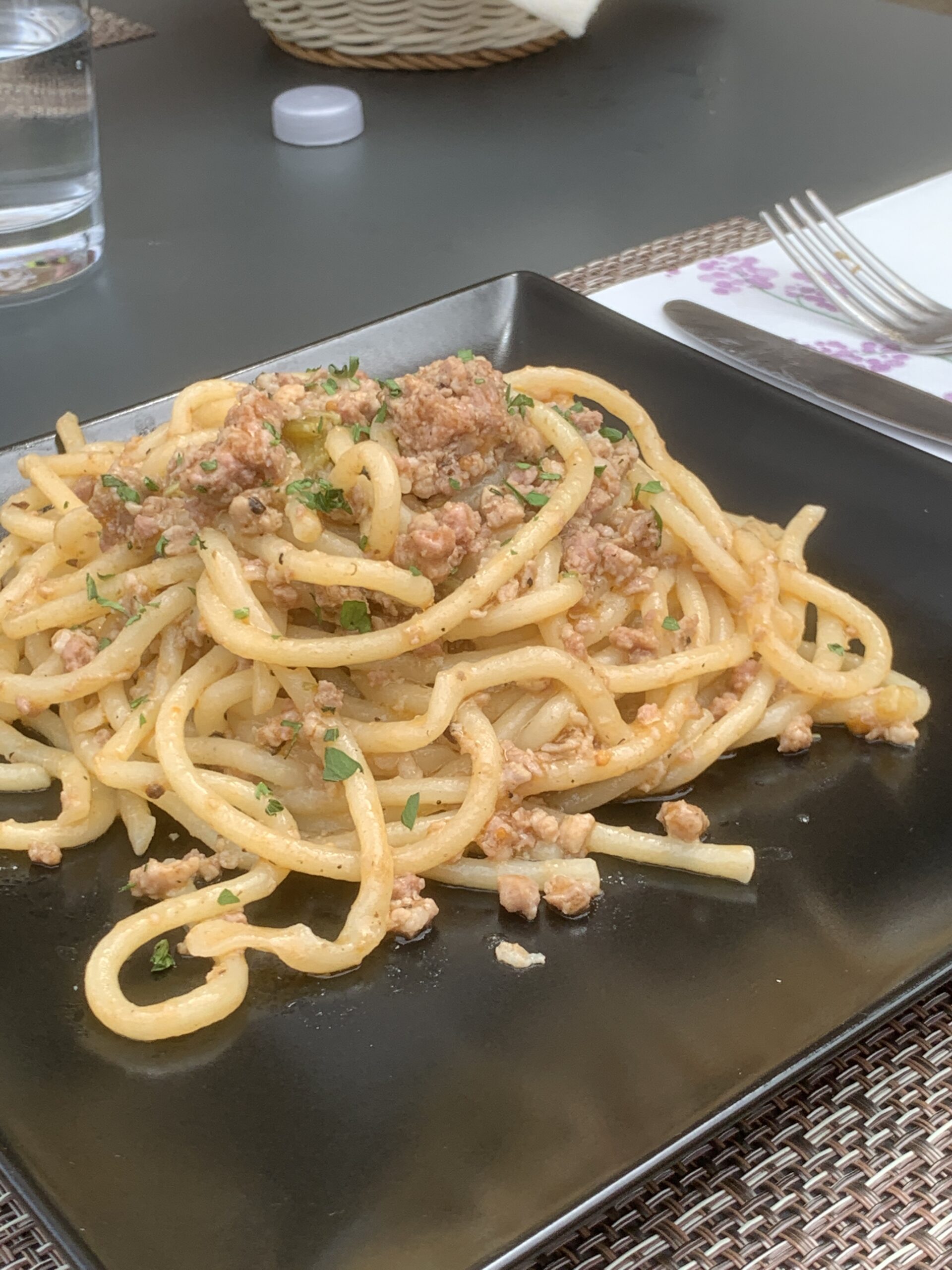 Pici with Cinta ragù - typical tuscania pasta with tuscanian pig ragu